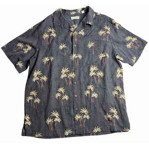 Caribbean Men's 2XL Hawaiian Silk Blend Shirt Palm Tree Camp Button Up